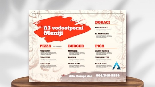 A3 vodootporni meniji